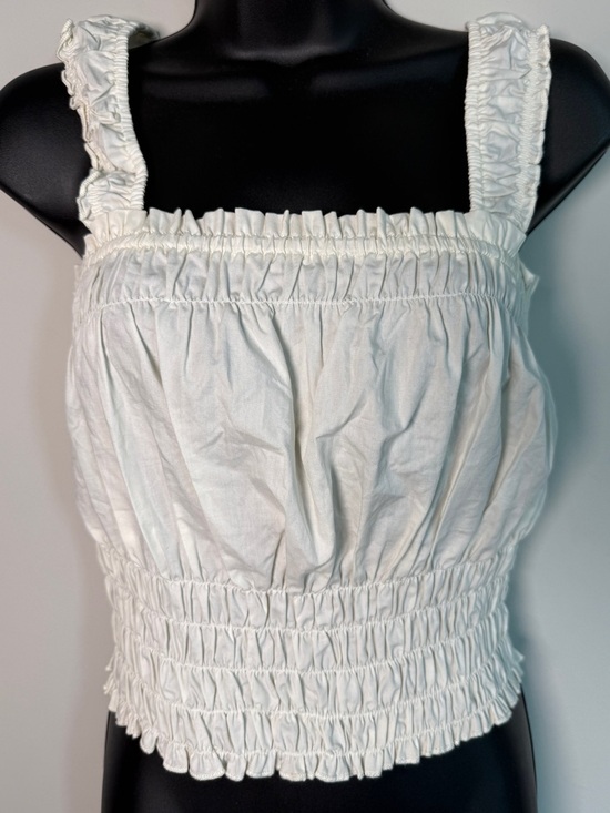 Freshman Tops - FRESHMAN 1996 Ivory Smocked Crop Top, Ruffle Strap Cottagecore Coastal XL